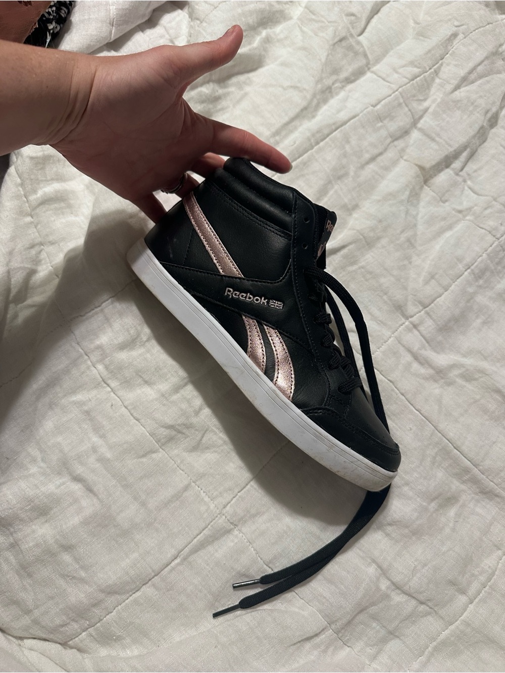 Reebok Kids Black High-Top Sneakers with Metallic Pink Stripes